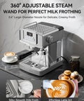 Premium 20 Bar Espresso Machine With Sleek Stainless Steel Finish And Heavy Duty Milk Frother for frothing milk and making espresso.