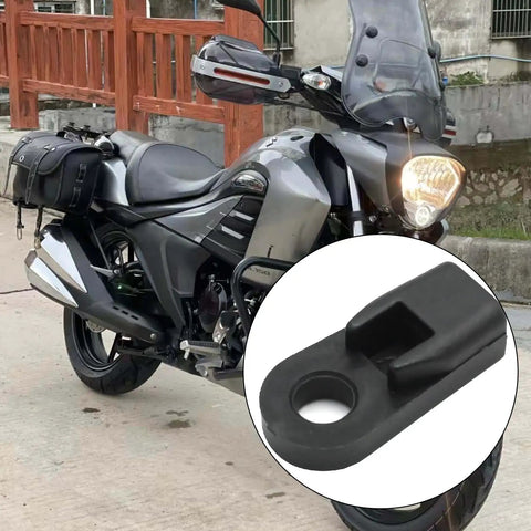 Motorcycle parked on street with close-up of outboard control box cable end connector two pack no brainer replacement ABS copper.