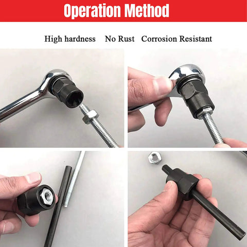 Knuckle Buster 15 Piece Impact Socket And Extraction Toolkit For Gnarled Bolts Heavy Duty Chrome Vanadium Construction showing operation method.
