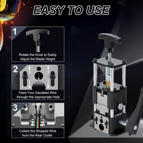 Drill Powered And Manual Two In One Wire Stripping Tool For 0.06 To 1 Inch Wires with features and usage instructions.