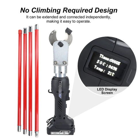 Electric Hydraulic Cable Cutter With Extension Rod And Carrying Case, LED display, and control for 30 mm copper cable cutting.