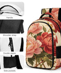 Vintage Peony Botanical Printed Backpack For Everyday Use Unisex Large Capacity Daypack with durable features and smooth zipper