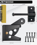 Tough As Nails Automatic Gate Latch For Outswinging Pool And Garden Fences Self Locking Metal Design Rust Resistant Build No Fuss Push Pull Operation Black, measuring 4x3.5x1 inches.