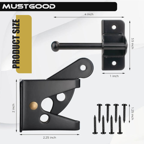 Tough As Nails Automatic Gate Latch For Outswinging Pool And Garden Fences Self Locking Metal Design Rust Resistant Build No Fuss Push Pull Operation Black, measuring 4x3.5x1 inches.