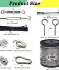 Product size components of One Eighth Inch Wire Rope Kit 100 Feet With 7x7 Core Vinyl Coated Stainless Steel Cable And Turnbuckles