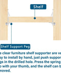 Clear Plastic Locking Shelf Pegs 5mm Diameter Self Locking Shelf Pins showing shelf support installation.