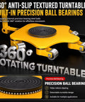 Heavy Duty 5 Ton Machinery Moving Skate With Rugged Frame Wear Resistant Stainless Casters Dual 204 Carbon Steel Ball Bearings Per Wheel Smooth Stable Glide For Heavy Equipment Relocation with 360° rotating turntable