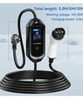 Rugged Portable 3.5KW EV Charger Type 1 To Type 2 Electric Vehicle Fast Charge Cable 16 Amp SAE J1772 with display and connectors.