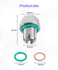Premium Universal Engine Oil Drain Plug Kit made from Durable 304 Stainless Steel That Seals Like A Dream Includes Wrench And O-Ring For Easy Install On Cars SUVs Sedans Trucks And Rvs Without Breaking The Bank, size view with 0.66 inch top width