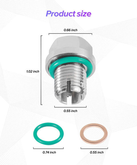 Premium Universal Engine Oil Drain Plug Kit made from Durable 304 Stainless Steel That Seals Like A Dream Includes Wrench And O-Ring For Easy Install On Cars SUVs Sedans Trucks And Rvs Without Breaking The Bank, size view with 0.66 inch top width