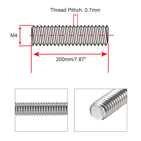 Diagram of M4 200mm stainless steel threaded rods and studs beaded garden stakes pack of 6 with nuts 304 stainless right hand threads