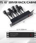 10 Inch Rackmount PDU With 8 Rear Outlets For 6U Plus Server Racks 15A 125V 1875W Power Distribution Unit Front Switch With Auto Overload Protection Keeps Your Cabinet Clean By Placing Cables At The Rear, black metal