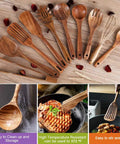 Must Have Go To Kitchen Utensil Set With Holder Natural Teak Wood Tools For Cooking Wooden Spatula Ladle Spoons Slotted Spoon