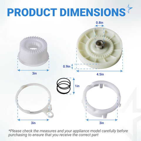 Complete W10721967 Clutch Cam Assembly And W10528947 Driven Hub Kit For Whirlpool Kenmore Top Load Washer parts dimensions layout