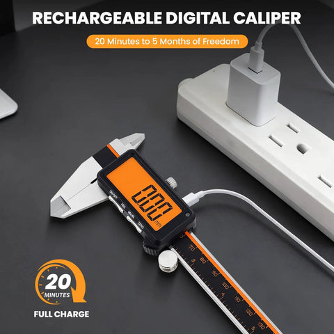 Rechargeable Digital Caliper With Large Orange Screen Anti Glare LCD ABS Function 6 Inch Caliper Measuring Tool charging