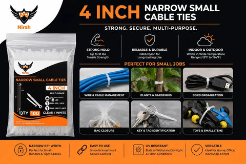 4 Inch Clear Zip Ties 18 Lb Tensile Strength UV Resistant Self Locking Nylon Cable Ties 100 Pack for home office garden use