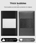 Comparison of Black Bubble Mailers 4x8 Inches, 50 Pack, 4x7 Internal Size Padded Envelopes For Shipping showing bubble thickness