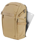 Metro B30L 30L Camera Backpack With Convertible Daypack In Beige, side view with laptop compartment, travel ready