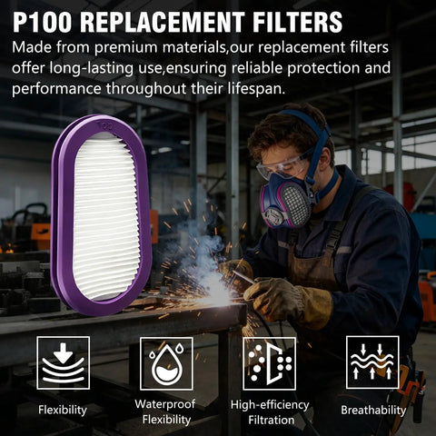 Bad Ass P100 Replacement Respirator Filters For Half Masks 4 Pack Quick Swap Compatible With Elipse P100 Series Spray Paint Welding Dust Guard Includes Soft Nose Cups For Tight Seal