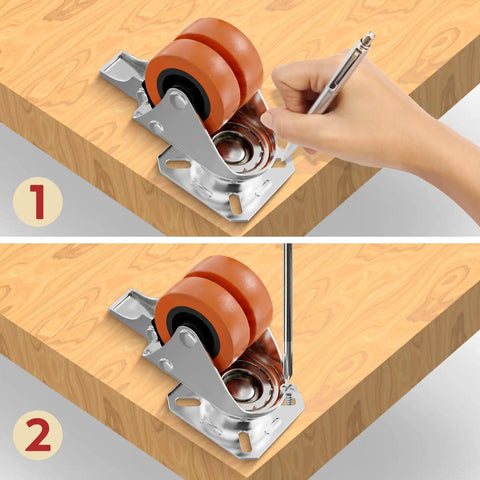 Heavy Duty 2 Inch Swivel Caster Wheels Set Of 4 Locking Plate installation steps with precision ball bearing and steel frame.