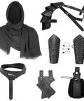 Dope Medieval Knight Leather Costume Set For Men With Renaissance Half Shoulder Cape Shawl Belt Bracers Sword Frog And Accessories 7 Piece PU Leather Cosplay Gear Retro Gothic