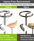 Comparison of Yalumo's injury-free landscape staple with smooth finish versus a rough, sharp competitor's staple.