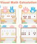 Visual Math Calculation display with Straight Up Awesome Wooden Abacus For Kids Math Learning, featuring different math operations and colorful beads.