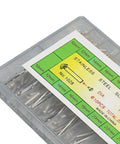 Close-up of 200 Pcs Watch Screw Tube Kit With 10 Sizes 1.3mm Width, storage box, stainless steel tubes in gold and silver