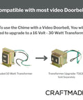 Wired Doorbell Kit With Flat Black Lighted Push Button And 16V Transformer, image showing transformer upgrade options.