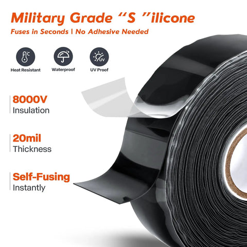 Self Fusing Silicone Tape For Quick Emergency Fix 1 Inch By 36 Foot 20 Mil Black Waterproof Heat Resistant Insulating Electrical Tape That Sticks To Itself No Residue No Mess For Automotive Electrical And Outdoor Use