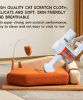 Modern Wooden Pet Hangout Haven With Swinging Toy, Built Like A Tank Oak Veneer Sofa Bed, Ultra Comfy High Resilience Foam Cushion, Scratch Proof Elevated Pad For Big Cats And Dogs being cleaned with a vacuum.