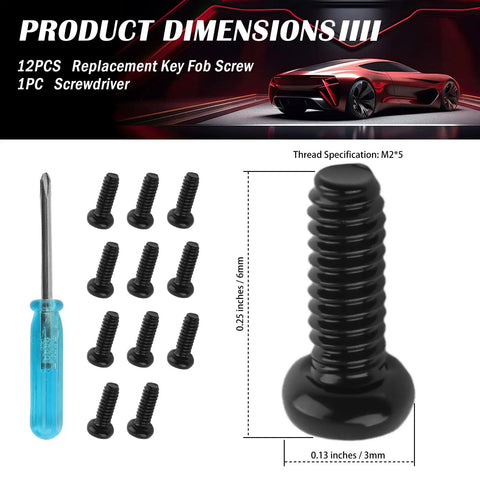 Stainless Steel M2 X 5 Key Fob Screws Kit 12 Pieces With Screwdriver For Honda product image with dimensions