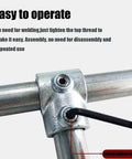 Half Inch Galvanized Steel Pipe Tee Fitting 90 Degree Single Socket 4 Pack shown with Allen screw tool tightening