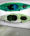 Heavy Duty Kayak Wall Mount 15 Inch Storage Hooks Featuring Thick EVA Padding, displaying two kayaks securely stored on a wall.