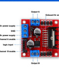 Red L298N Dual H Bridge DC Motor Driver Module with labeled components for Arduino projects, part of a 4 pack for MEGA R3 and Mega2560.