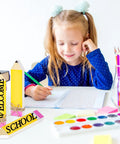 11 Piece Pencil Name Plates Set For Back To School Blank Wood Desk Signs With Markers And Letter Template DIY Classroom Name Tags Pencil Shaped Desk Plaques For Teachers on desk