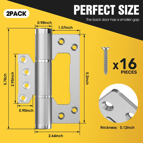 Front view of 5 Pack Non-Mortise Door Hinges With Automatic Closing, Spring Hinge, Hydraulic Buffer, Space Aluminum Alloy, Silver.