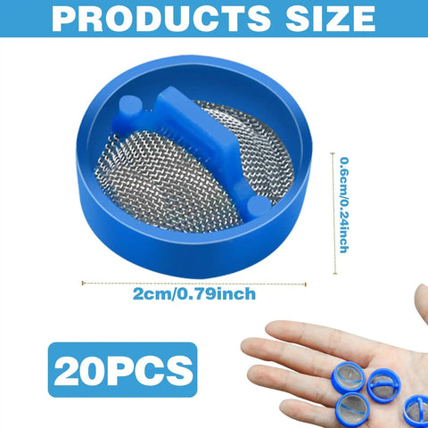 Close-up of a blue screen filter from the Washing Machine Water Filter Kit Inline For Inlet Valve Debris Guard With Screen Filter Hose Washer