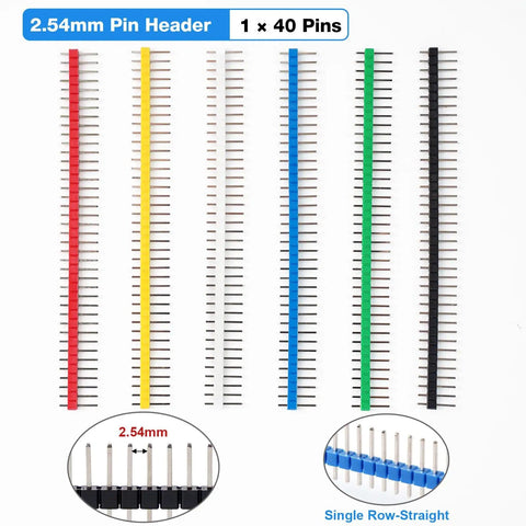 36 Piece Breakable Pin Header Kit 2.54mm Pitch Single Row Male Headers Multi Color Set for PCB Breadboard DIY Electronics