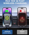 15W Wireless Car Charger With Auto Clamping Air Vent Mount for iPhone and Galaxy showing charging efficiency comparison