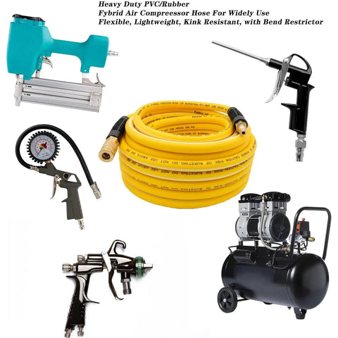Heavy Duty 3/8 Inch By 25 Ft Hybrid Air Compressor Hose With Kink Resistant Build and Solid Brass Male Fittings among tools.