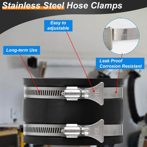 4 Inch Dust Collection Flex Cuff with Stainless Clamps for airtight seal, durable rubber cuff connector, pro-grade fittings