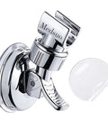 Adjustable Shower Head Holder With Sticky Pad And Removable Suction Cup No Drill Bracket For Bathroom Chrome Polished ABS Durable Construction 360 Degree Rotation Fits Most Shower Heads