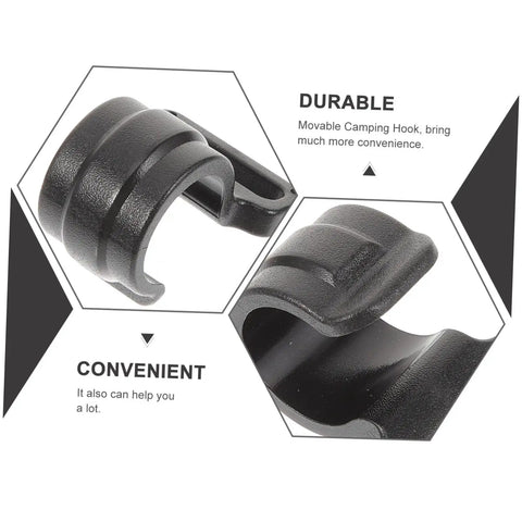 Close-up of 10 Pack Plastic Tent Pole Hooks For Glamping And Camping Gear Hanger, Movable Canopy Hook Organizer, waterproof plastic material.