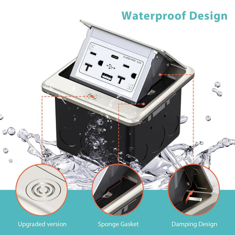 Pop Up Floor Outlet Box With 20 Amp Tamper Resistant Type A And Type C USB 5V 5A Receptacle Corrosion Resistant Hardware ETL Listed