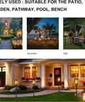 Four Pack Outdoor Solar Torch Lights With Lit Flickering Flame 33 LED Waterproof Tiki Torches lighting up a house pathway