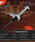 Mazda 3 Hydraulic Power Steering Rack And Pinion Replacement For 2004 2005 2.0L 2.3L With Inner Tie Rods And Dust Boots Left Hand Drive Only Drop In Fit displayed with dimensions and specifications.