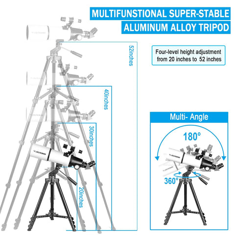 80mm Aperture 600mm Refractor Telescope With AZ Mount For Adults And Kids Beginners on adjustable aluminum alloy tripod
