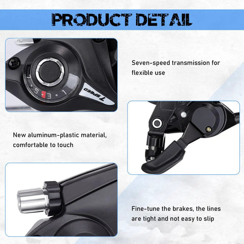 Left And Right Bike Brake Levers Shifter Set For 21 Speed Mountain Bikes 3x7 With Gear Indicator And Cables Included Replacement Kit detail