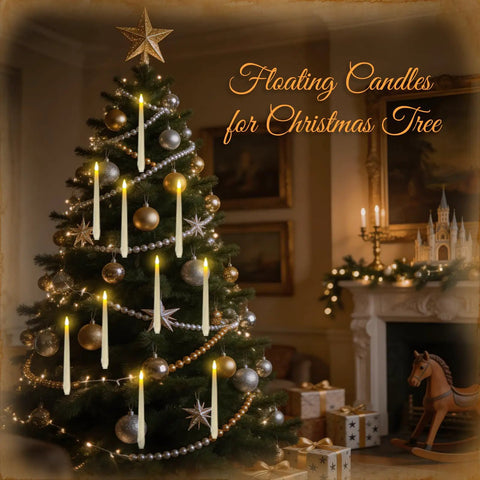 Floating Battery Operated Taper Candles Pack on Christmas tree, LED Flickering Flameless Tapers, 12-Pack, festive holiday decor